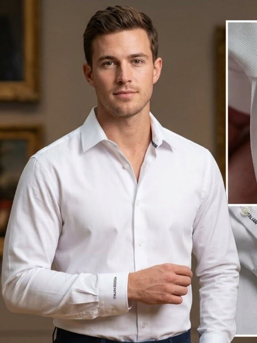 Classic Collection White Dress Shirt | Italian Design Spread Collar | Size Small